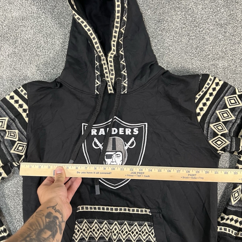 Raiders Mens Medium Baja Hoodie Vigors Wool Blend Black Southwestern NFL Style - Picture 6 of 10